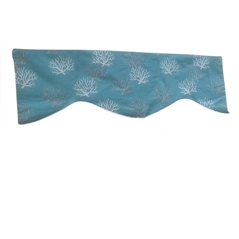 Captiva Shaped Rod Pocket Valance Victor Mill SeaCoral Design White Lining 50x17